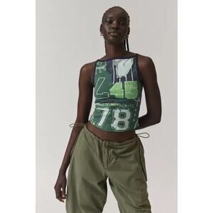 BDG Romy Boatneck Cropped Tank Top in Blue Green Gray Sports Design Size Large